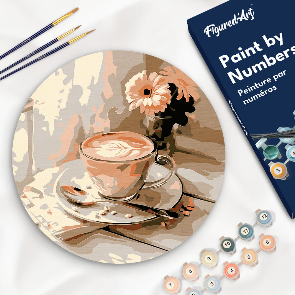 Peinture Par Numéro Sur Disque En Bois - Café Du Matin