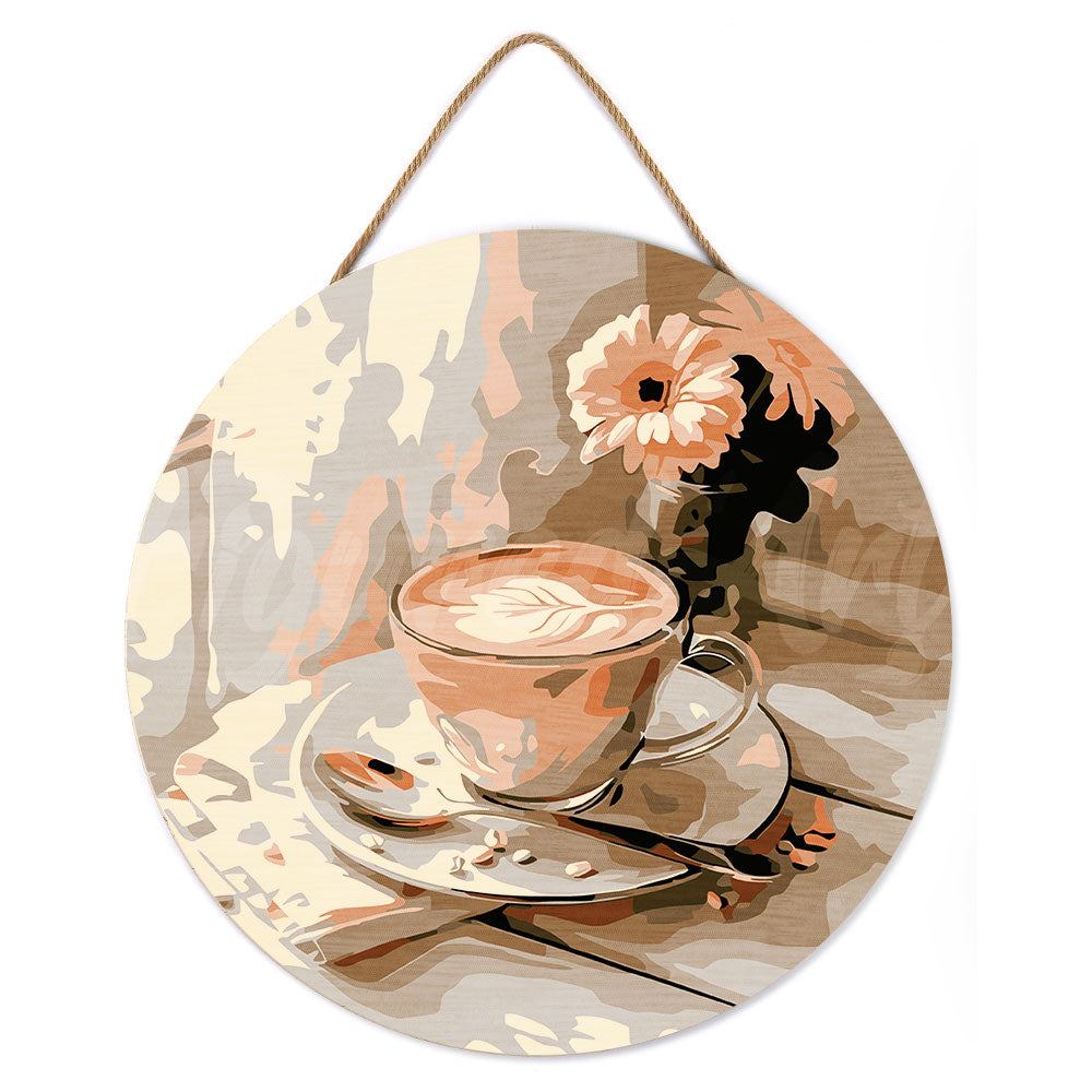 Peinture Par Numéro Sur Disque En Bois - Café Du Matin