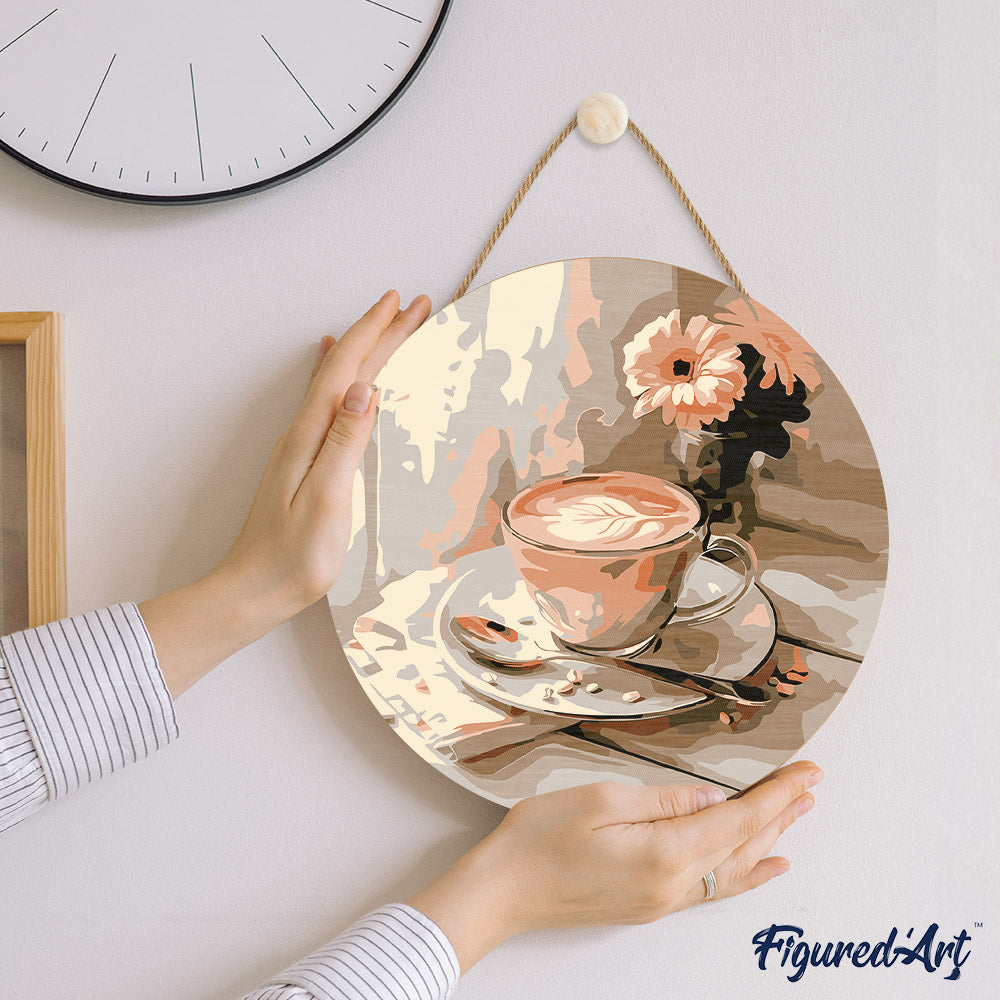 Peinture Par Numéro Sur Disque En Bois - Café Du Matin