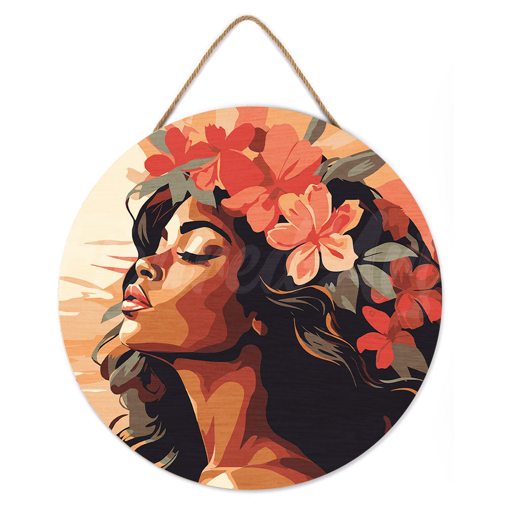 Pintura por números sobre disco de madera - Mujer floral