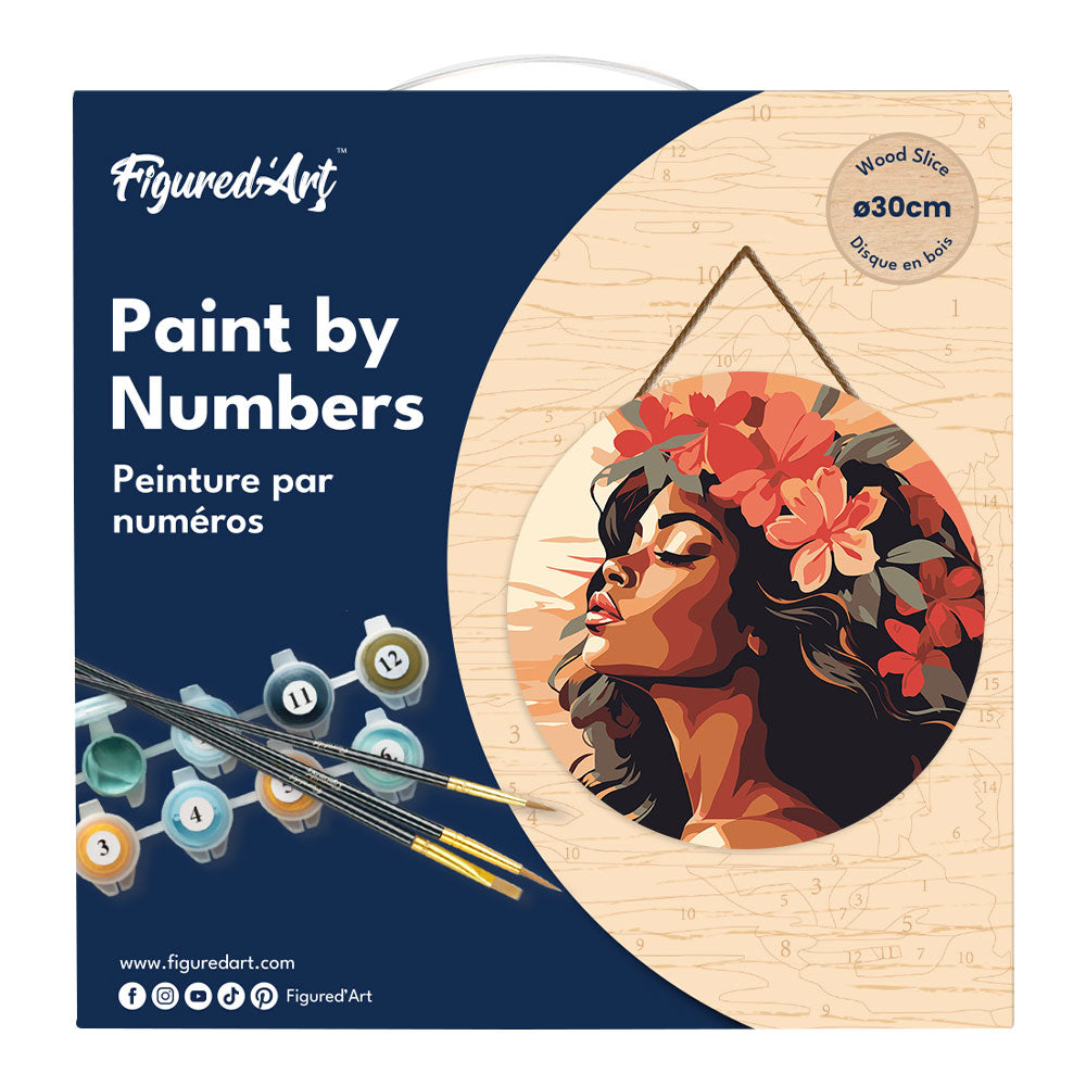 Pintura por números sobre disco de madera - Mujer floral