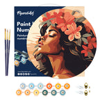 Pintura por números sobre disco de madera - Mujer floral