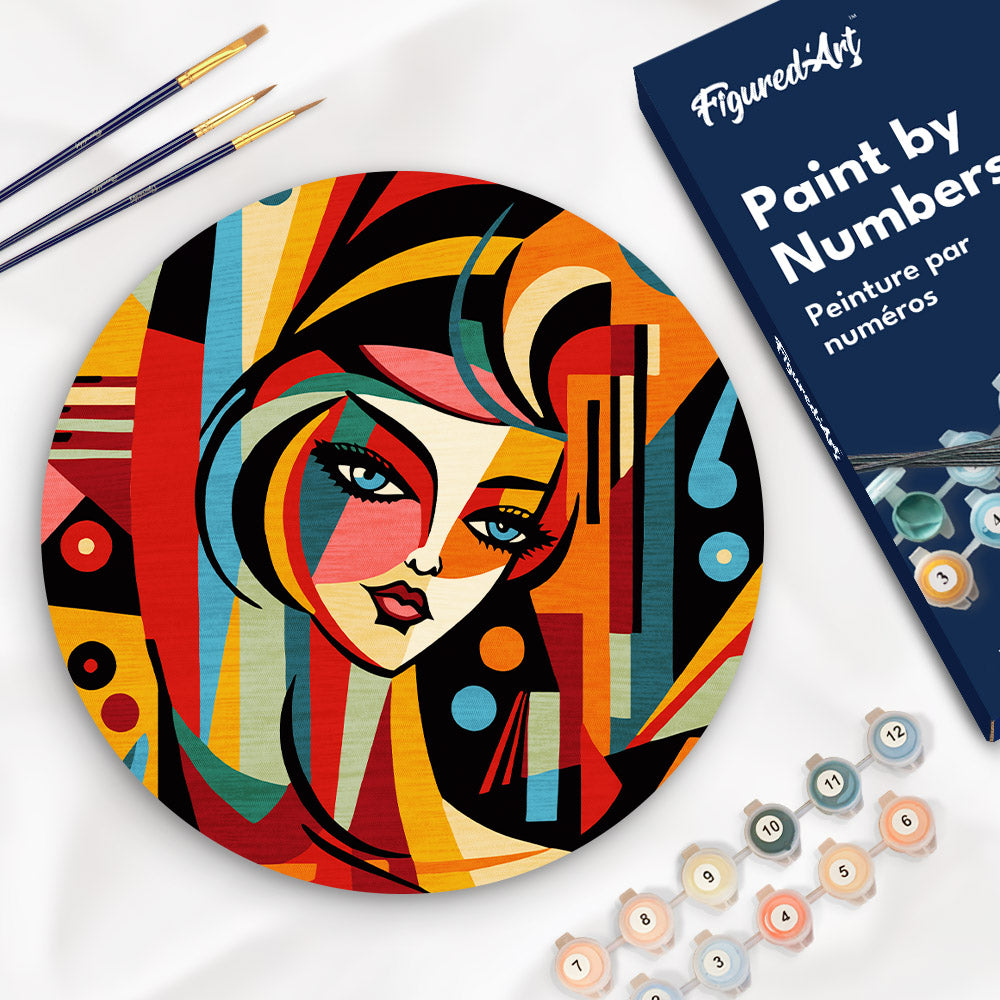 Pintura por números sobre disco de madera - Mujer abstracta estilo Picasso