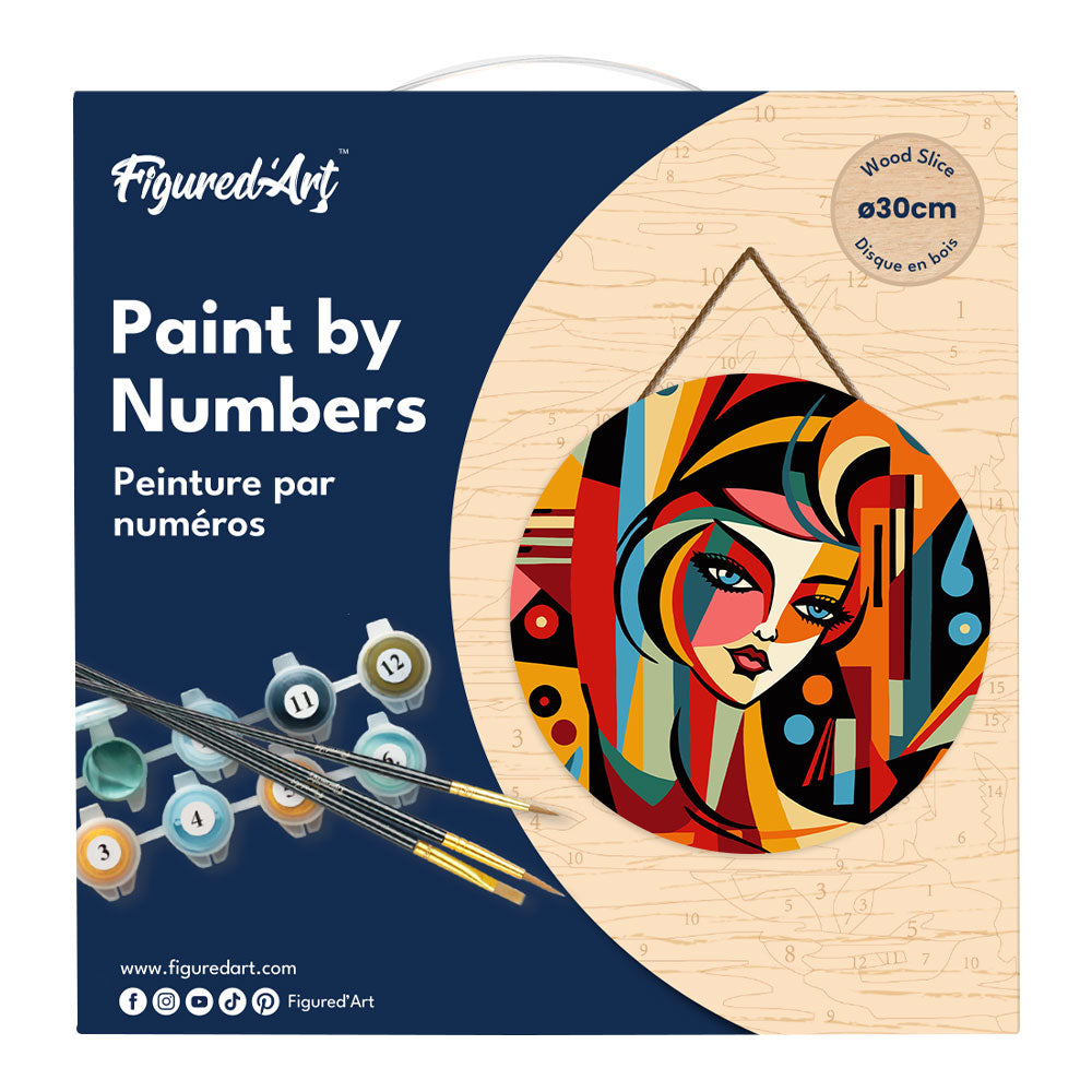 Pintura por números sobre disco de madera - Mujer abstracta estilo Picasso