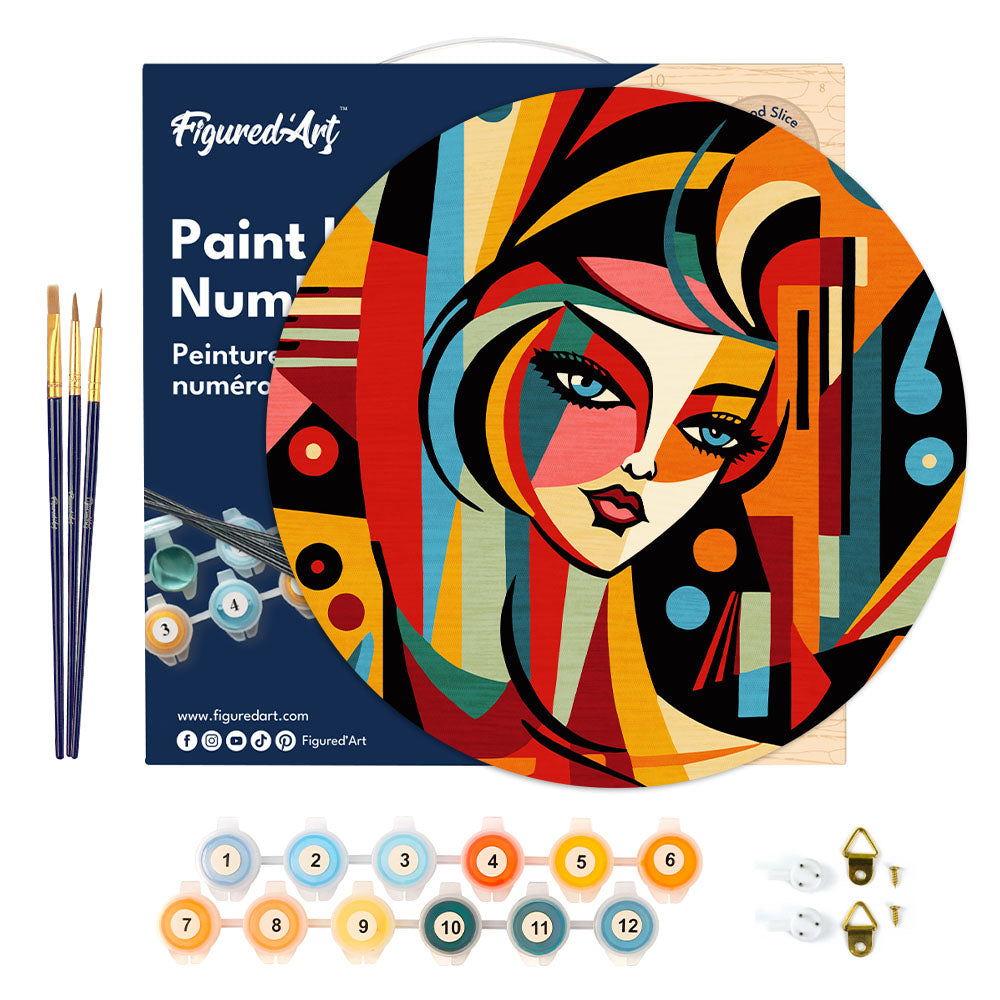 Pintura por números sobre disco de madera - Mujer abstracta estilo Picasso
