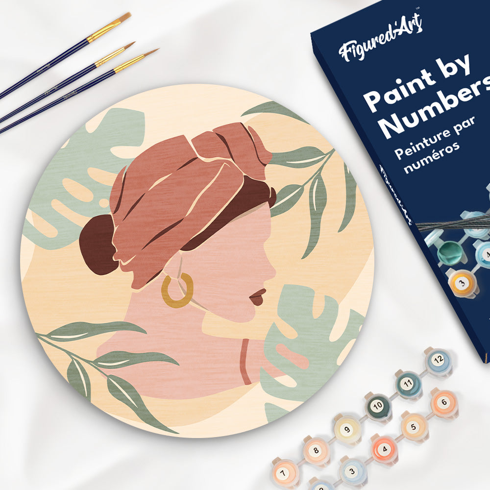 Paint by Numbers on Wooden Disc - Woman in Turban in Profile