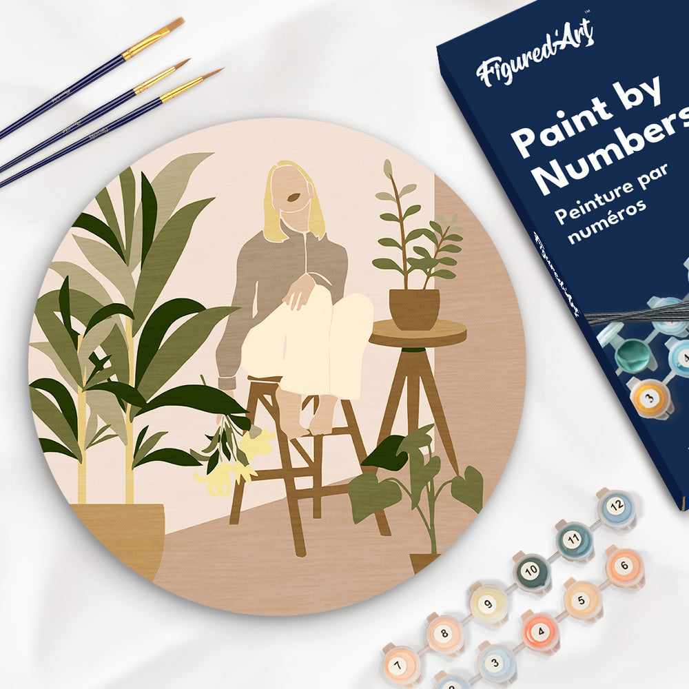 Pintura por Números sobre Disco de Madera - Mujer y Ramo
