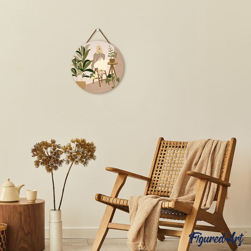 Peinture Par Numéros - Peinture Par Numéro Sur Disque En Bois - Femme Et Bouquet