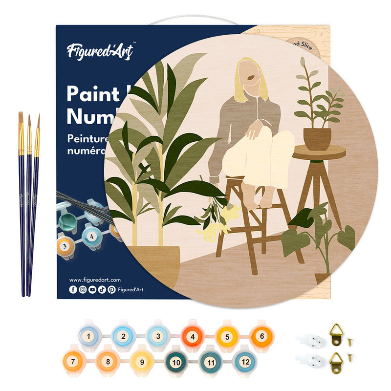 Peinture Par Numéros - Peinture Par Numéro Sur Disque En Bois - Femme Et Bouquet