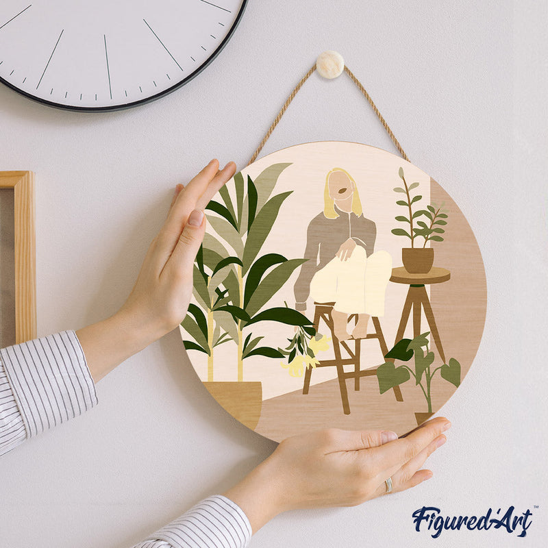 Peinture Par Numéros - Peinture Par Numéro Sur Disque En Bois - Femme Et Bouquet