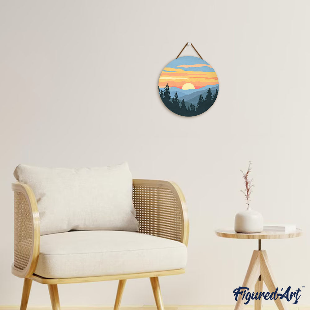 Peinture Par Numéro Sur Disque En Bois - Forêt De Pins