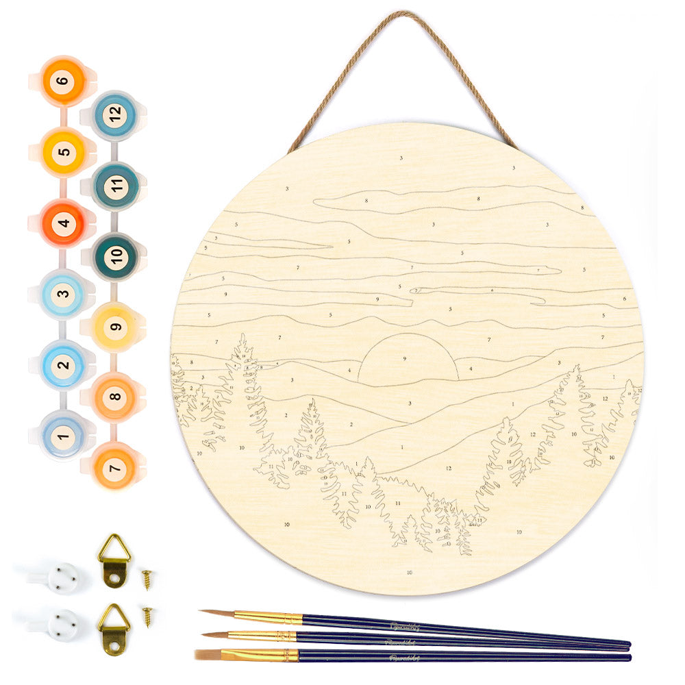 Peinture Par Numéro Sur Disque En Bois - Forêt De Pins