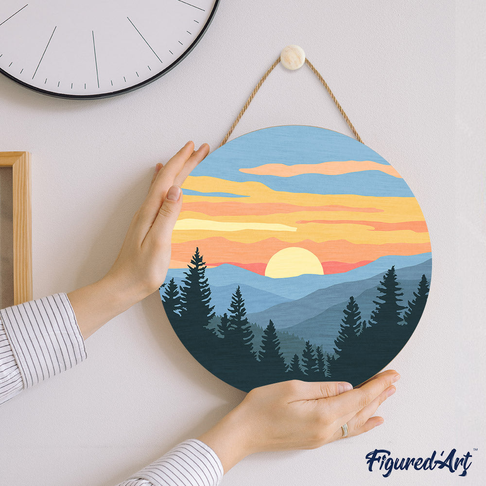 Peinture Par Numéro Sur Disque En Bois - Forêt De Pins