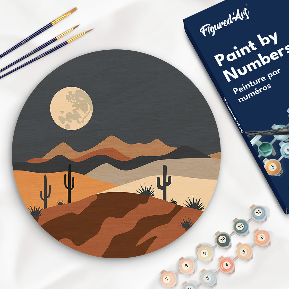 Peinture Par Numéro Sur Disque En Bois - Clair De Lune Désertique