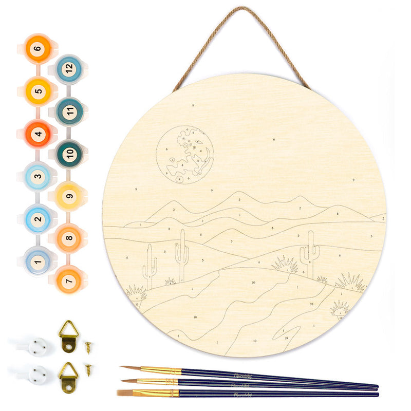 Peinture Par Numéros - Peinture Par Numéro Sur Disque En Bois - Clair De Lune Désertique