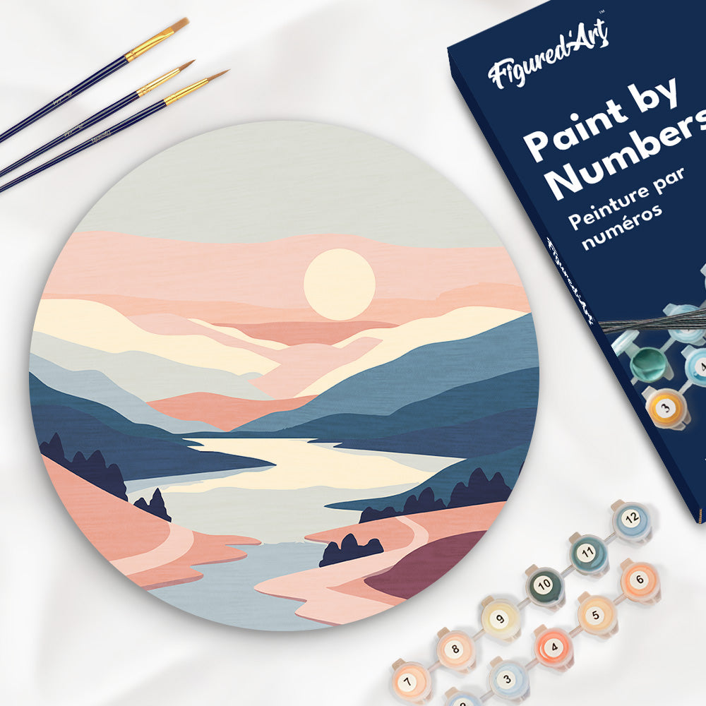 Peinture Par Numéro Sur Disque En Bois - Lever De Soleil Pastel