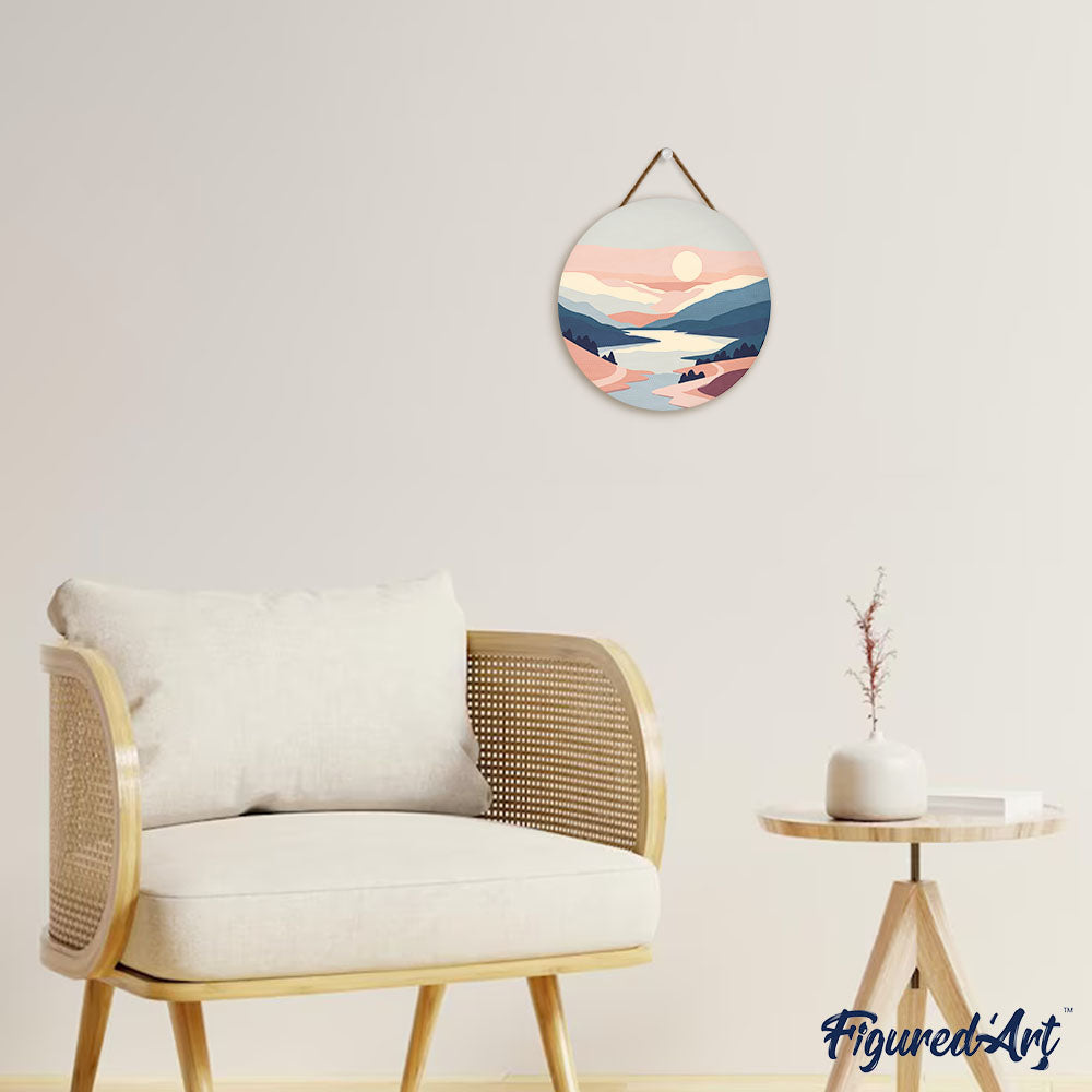 Peinture Par Numéro Sur Disque En Bois - Lever De Soleil Pastel