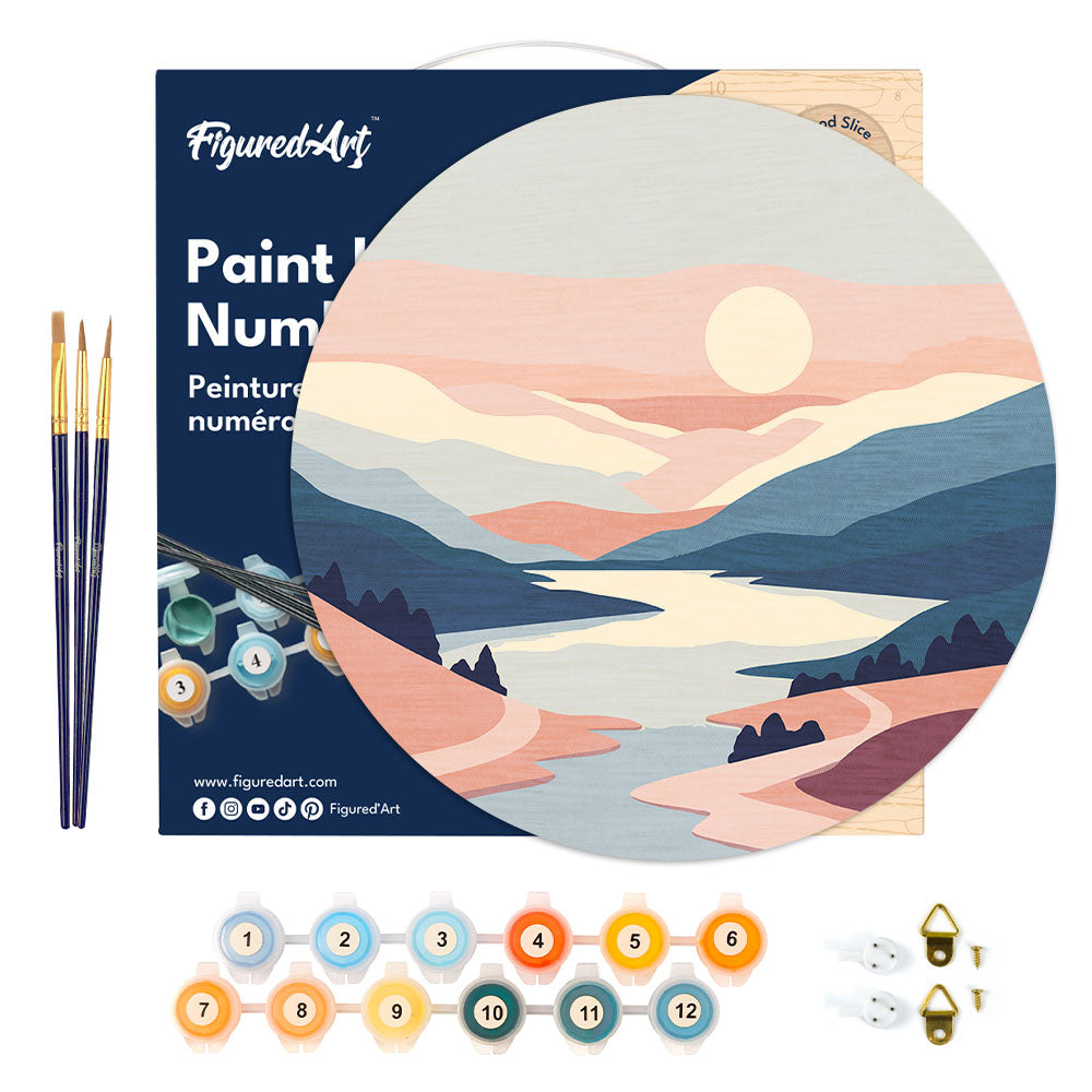 Peinture Par Numéro Sur Disque En Bois - Lever De Soleil Pastel