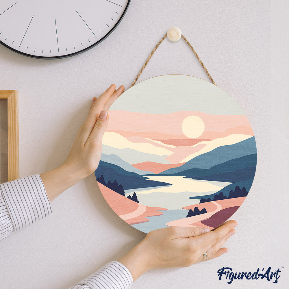 Peinture Par Numéro Sur Disque En Bois - Lever De Soleil Pastel