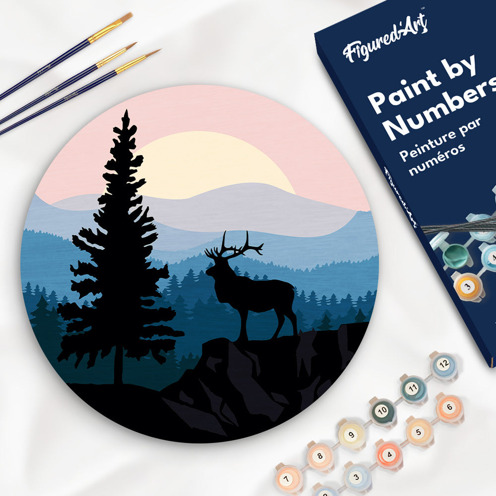 Paint by Numbers on Wooden Disc - Majestic Deer and Landscape