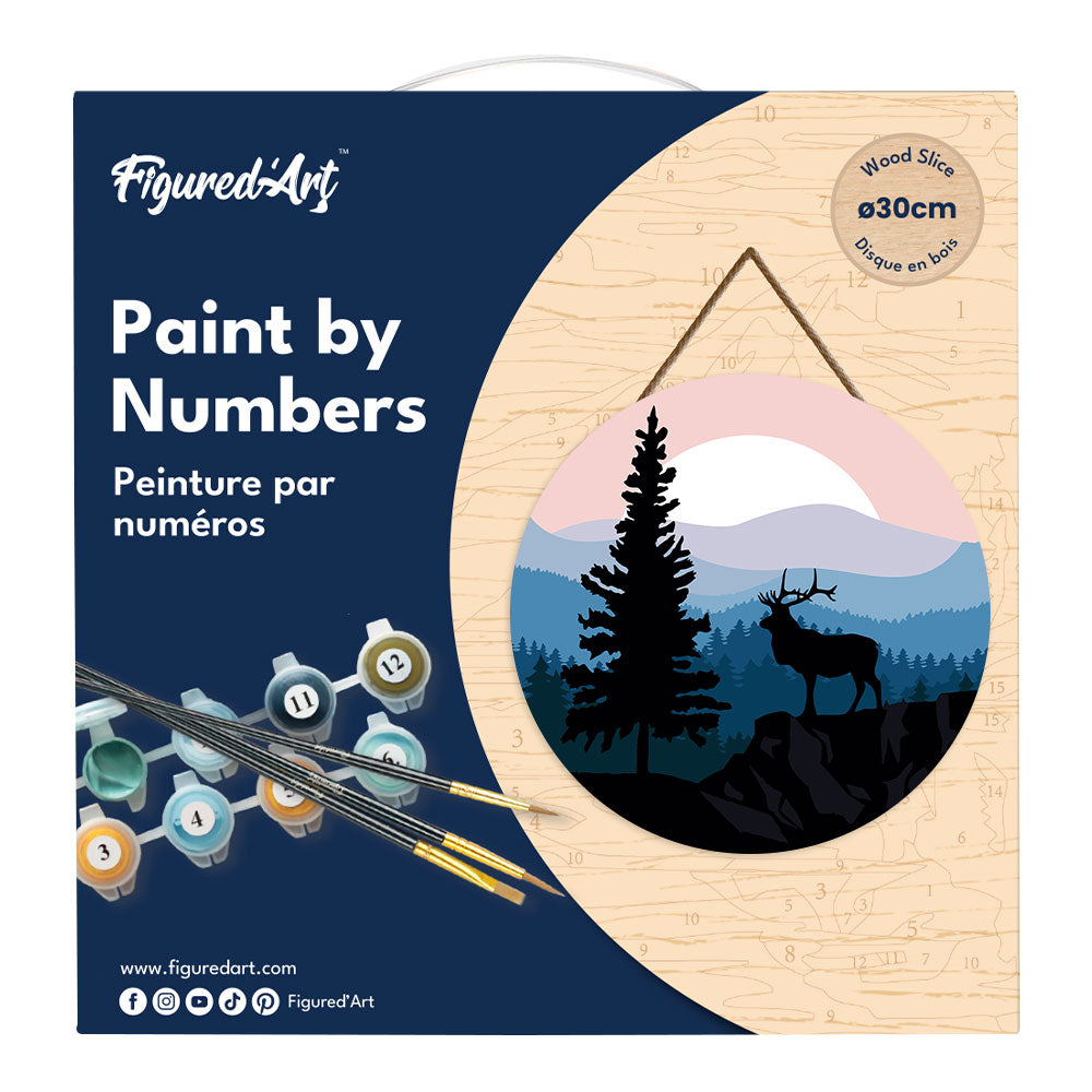 Paint by Numbers on Wooden Disc - Majestic Deer and Landscape