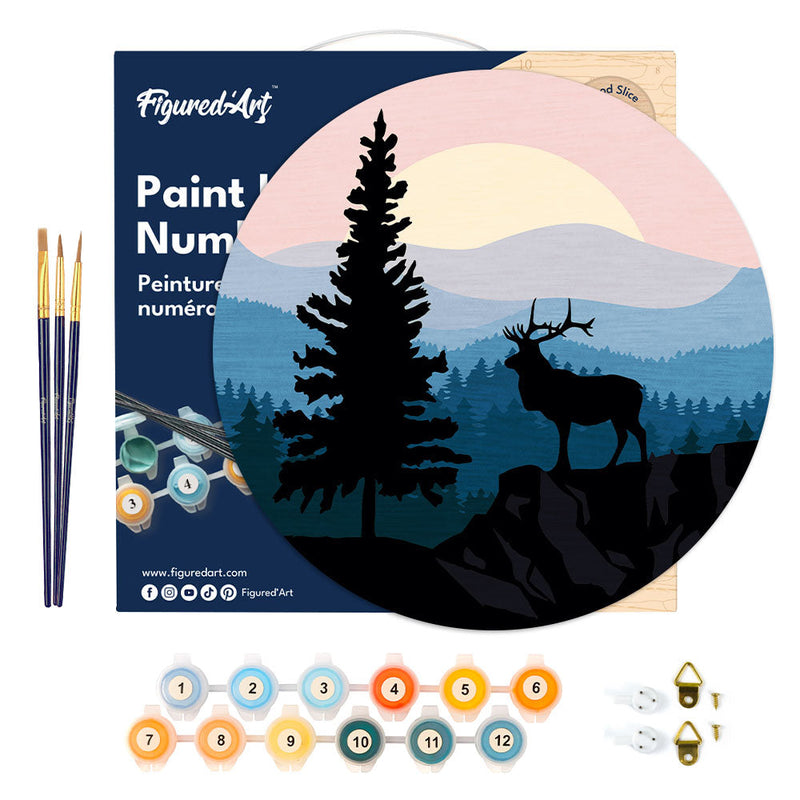Peinture Par Numéros - Peinture Par Numéro Sur Disque En Bois - Cerf Majestueux Et Paysage