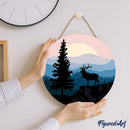 Peinture Par Numéros - Peinture Par Numéro Sur Disque En Bois - Cerf Majestueux Et Paysage