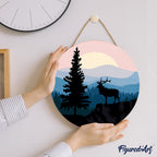 Paint by Numbers on Wooden Disc - Majestic Deer and Landscape