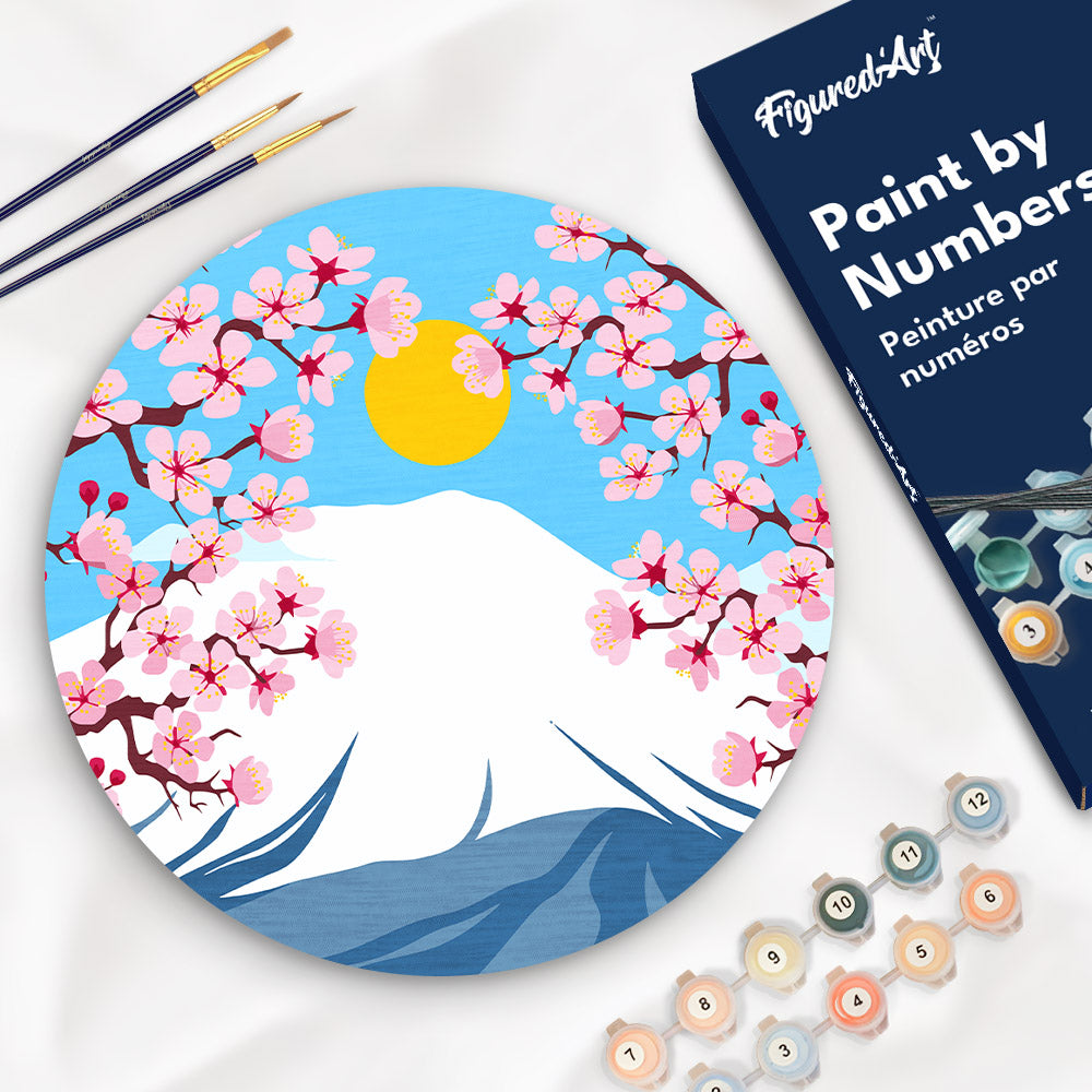 Peinture Par Numéro Sur Disque En Bois - Le Mont Fuji
