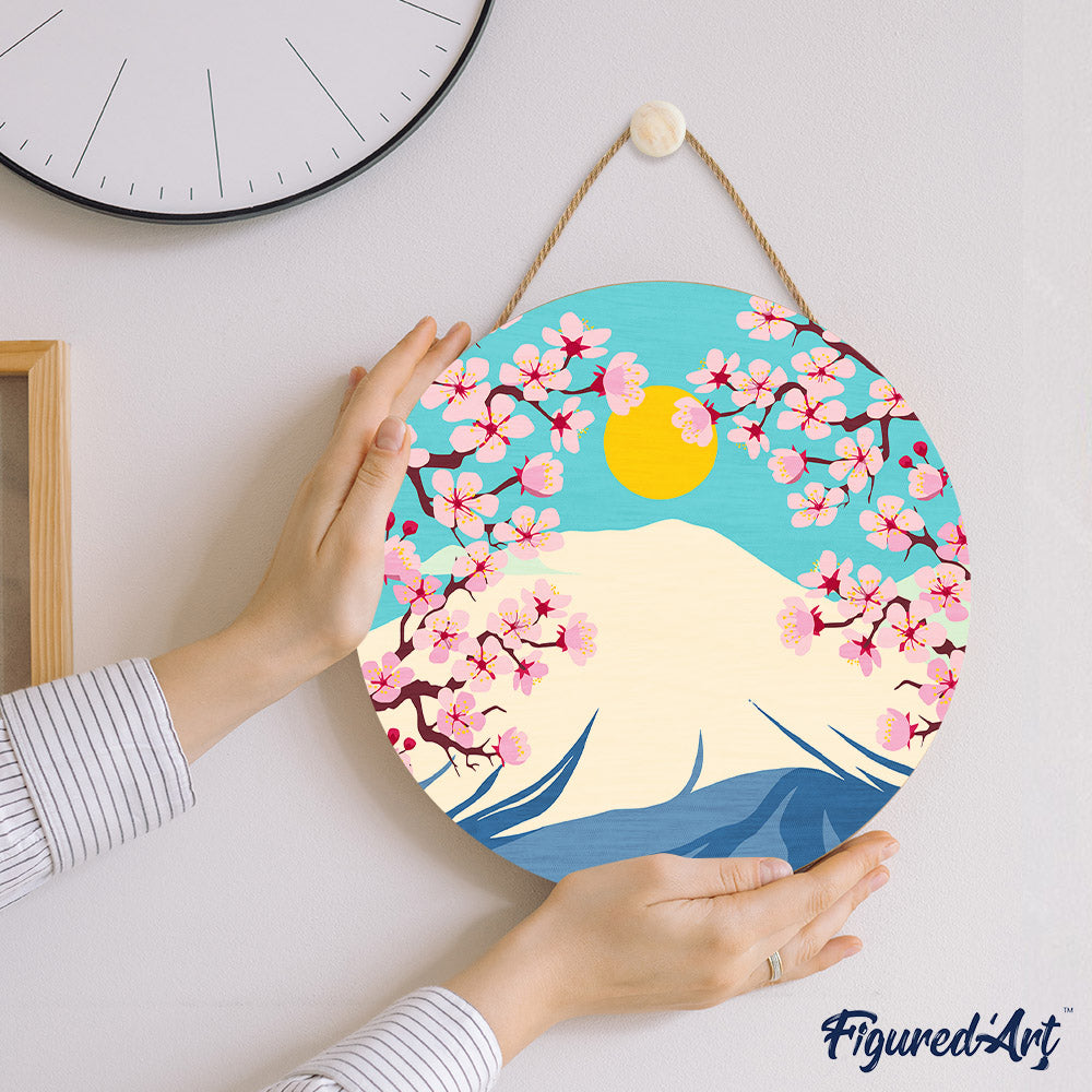 Peinture Par Numéro Sur Disque En Bois - Le Mont Fuji