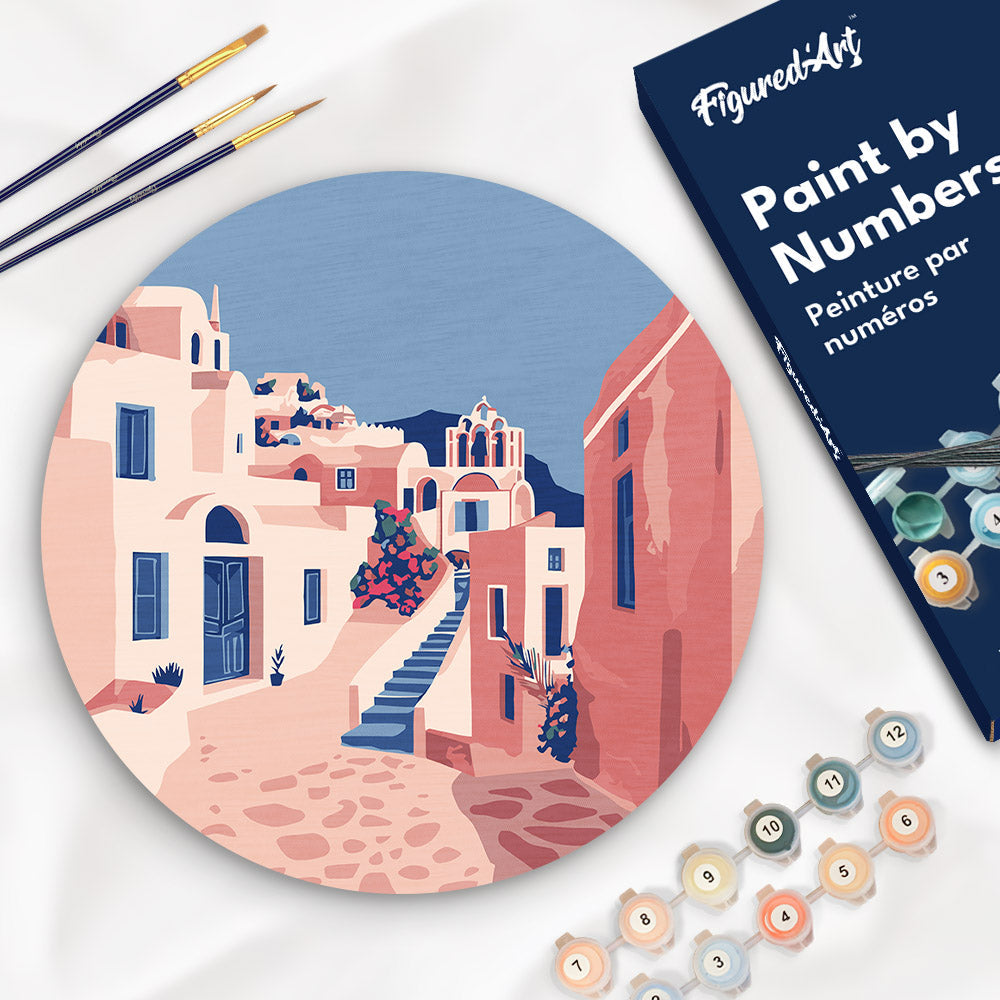 Peinture Par Numéro Sur Disque En Bois - Santorin