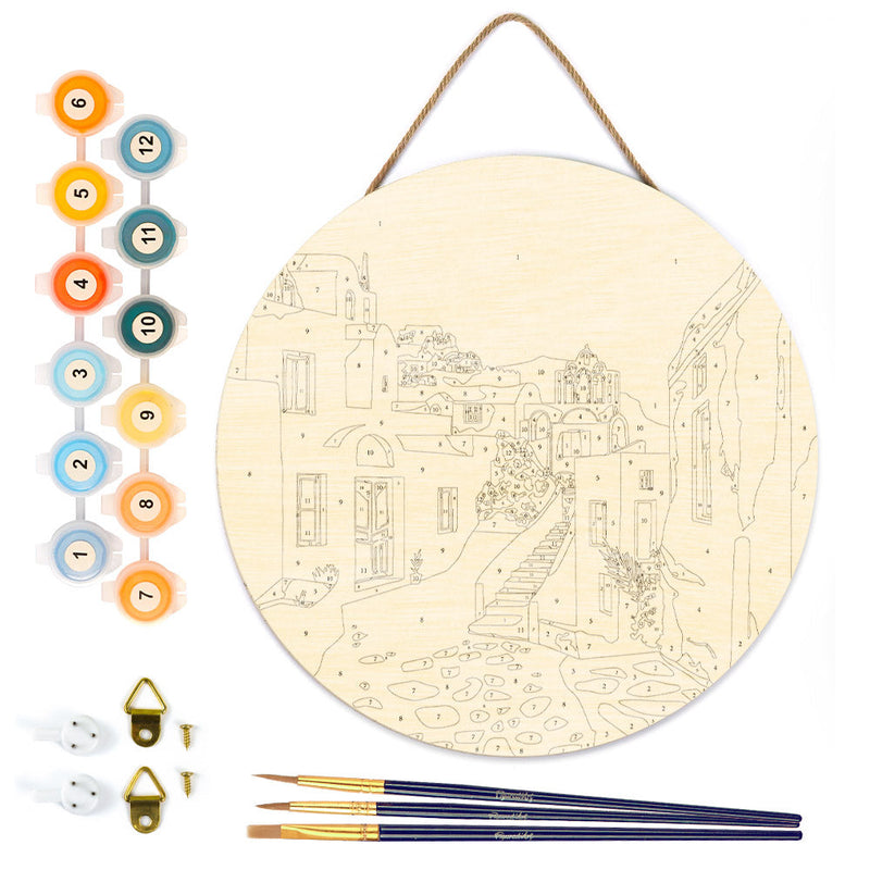 Peinture Par Numéros - Peinture Par Numéro Sur Disque En Bois - Santorin