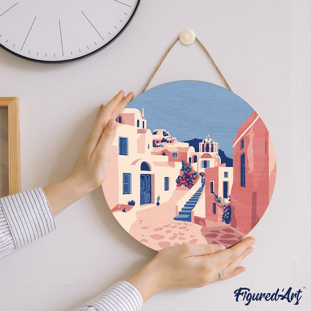 Peinture Par Numéro Sur Disque En Bois - Santorin