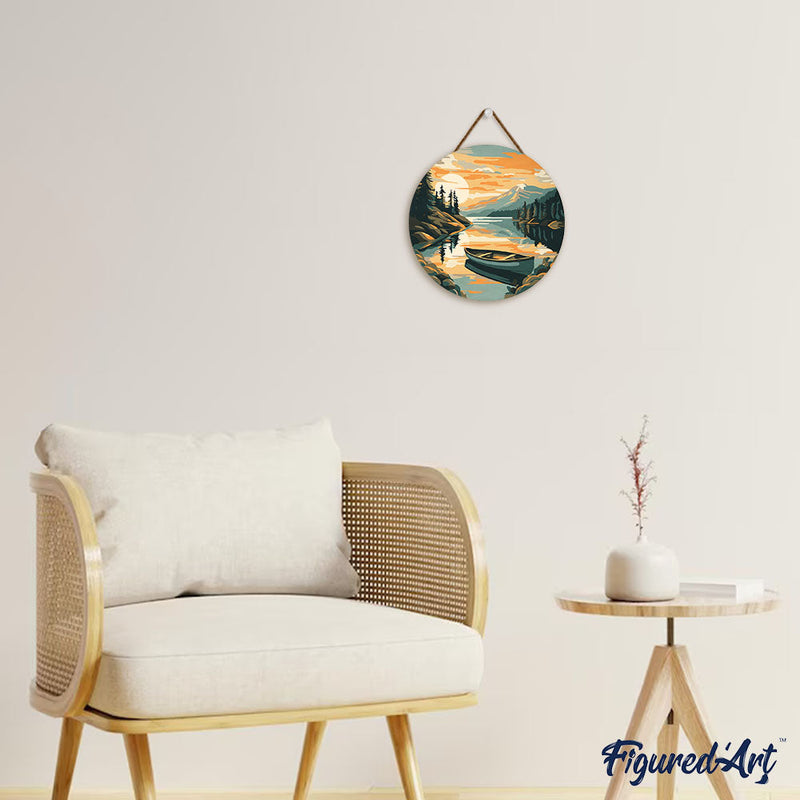 Peinture Par Numéros - Peinture Par Numéro Sur Disque En Bois - Lac De Montagne Et Canoë
