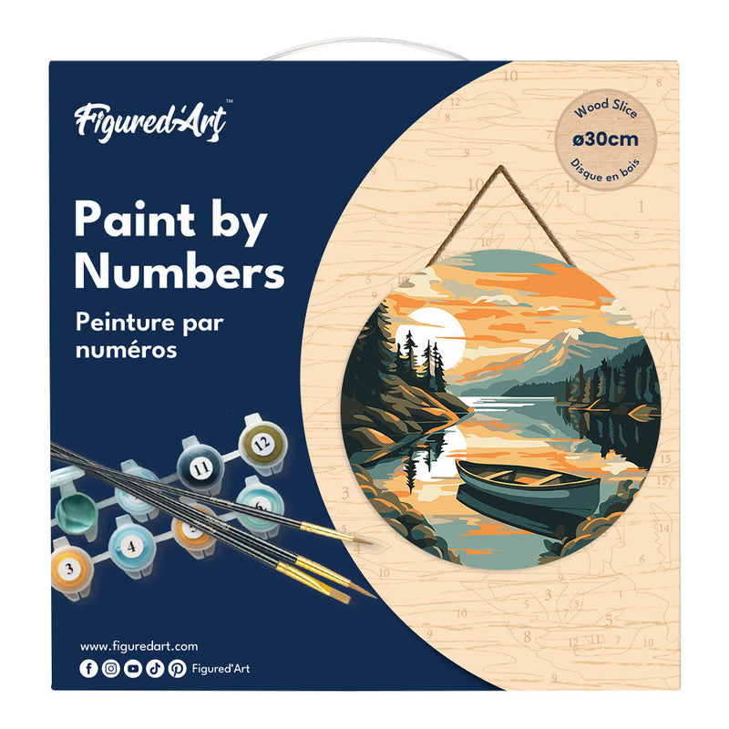 Peinture Par Numéros - Peinture Par Numéro Sur Disque En Bois - Lac De Montagne Et Canoë
