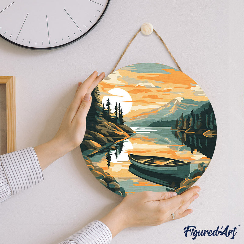 Peinture Par Numéros - Peinture Par Numéro Sur Disque En Bois - Lac De Montagne Et Canoë