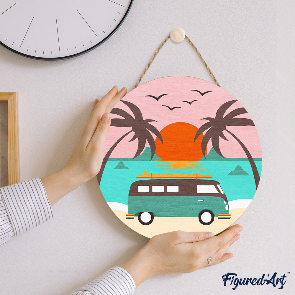 Peinture Par Numéro Sur Disque En Bois - Plage Malibu