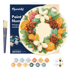 Peinture Par Numéro Sur Disque En Bois - Couronne D’Agrumes Et De Pin