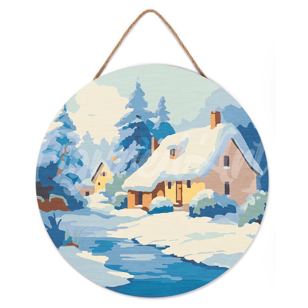 Peinture Par Numéro Sur Disque En Bois - Chalet En Hiver