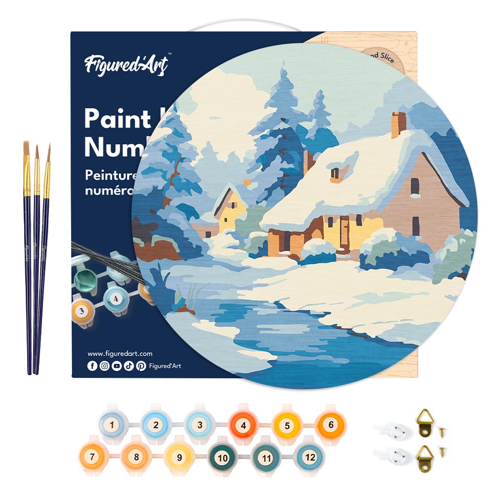 Peinture Par Numéro Sur Disque En Bois - Chalet En Hiver