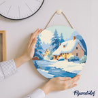 Peinture Par Numéro Sur Disque En Bois - Chalet En Hiver