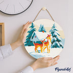 Peinture Par Numéro Sur Disque En Bois - Biches Et Cabane