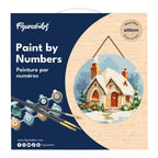 Paint By Numbers On Wooden Disc - Brick House In The Snow