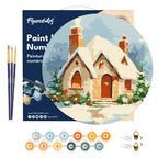 Paint By Numbers On Wooden Disc - Brick House In The Snow