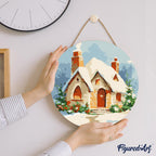 Paint By Numbers On Wooden Disc - Brick House In The Snow
