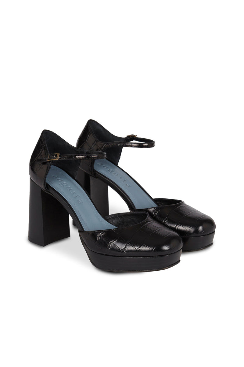 Escarpins Rita - Cuir Noir Effet Croco