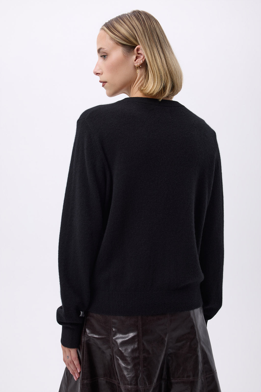 Gilet Col Rond Oversize Boutons Dorés F Riva - Noir - Femme
