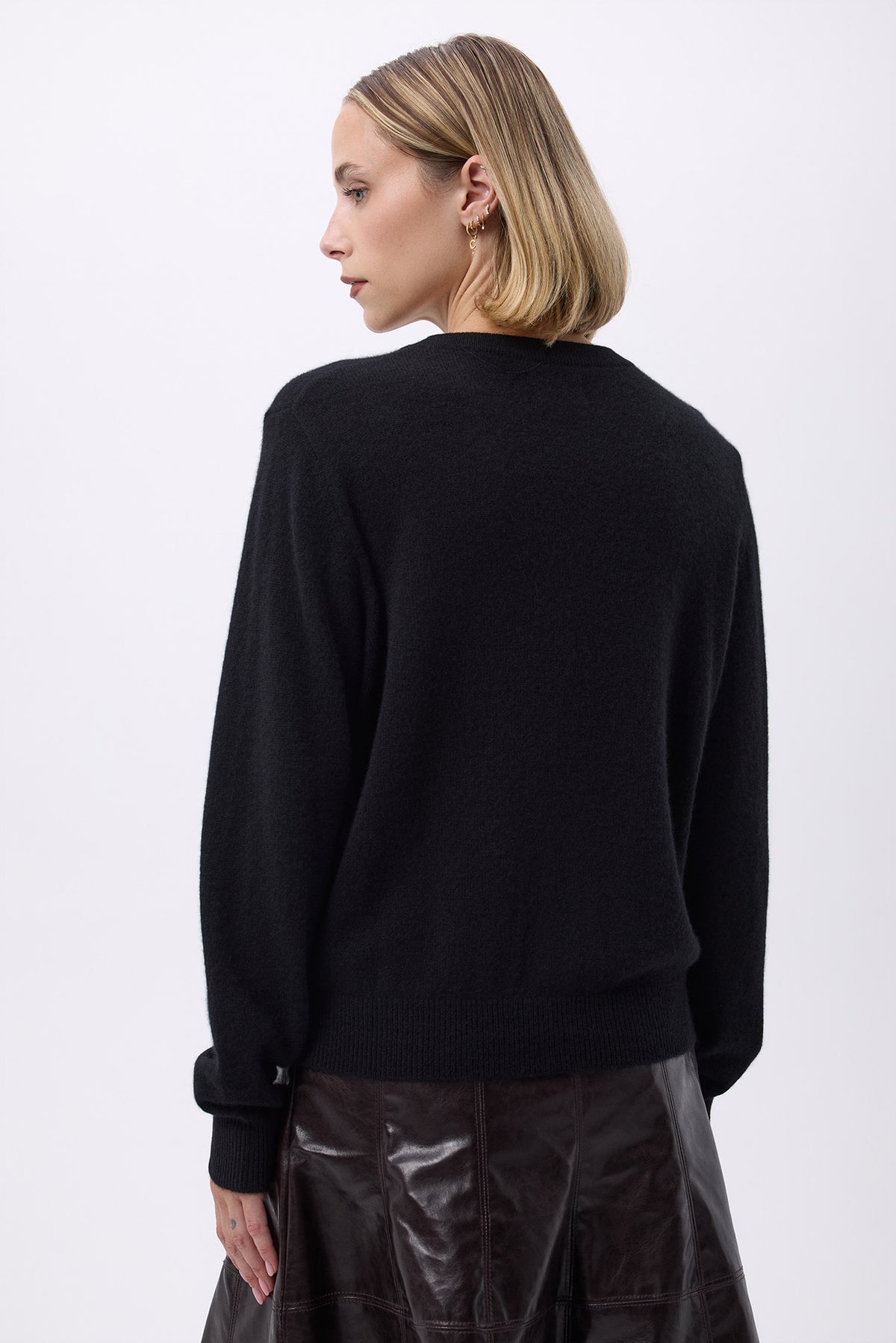 Gilet Col Rond Oversize Boutons Dorés F Riva - Noir - Femme