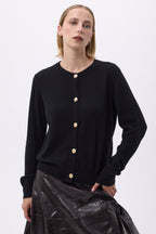 Gilet Col Rond Oversize Boutons Dorés F Riva - Noir - Femme