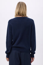 Oversize Cardigan Med Rund Hals Og Gyldne Knapper F Riva - Marineblå - Dame